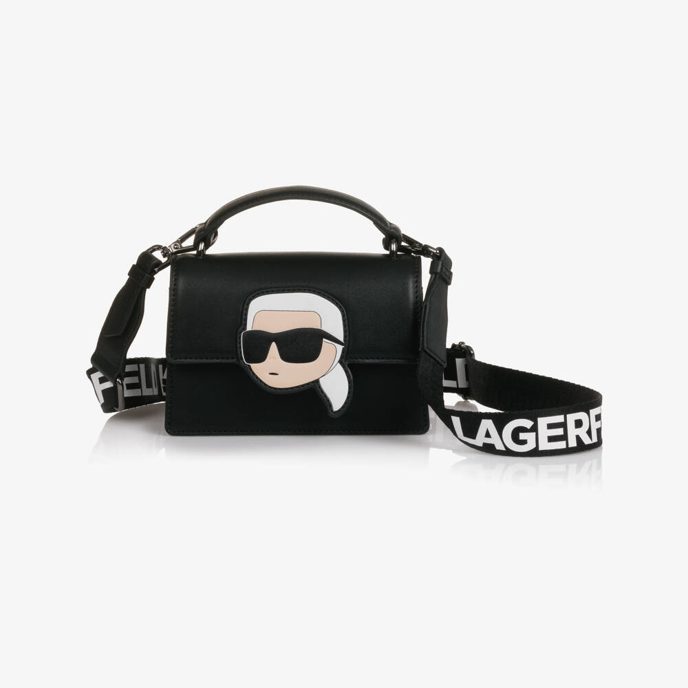 KARL LAGERFELD KIDS-حقيبة كارل إيكونيك جلد صناعي لون أسود للبنات (17 سم) | Childrensalon