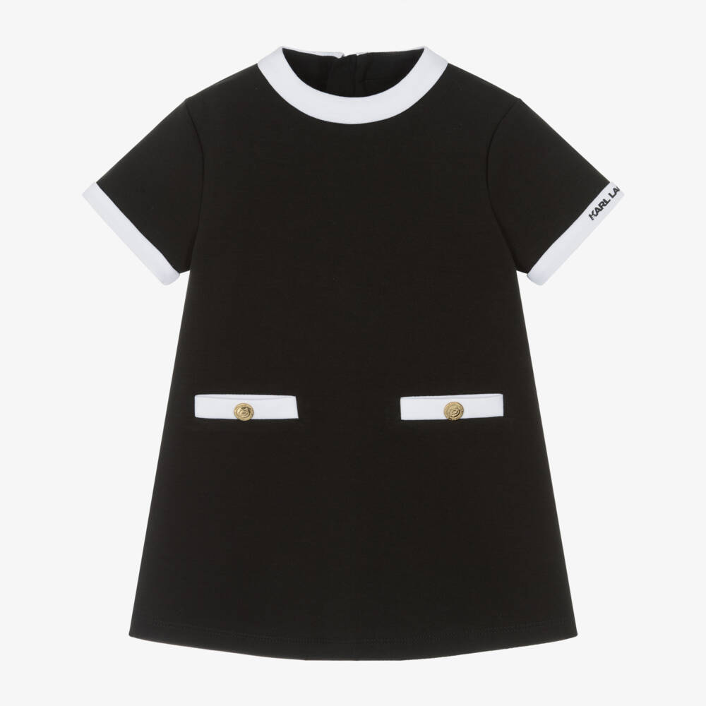 KARL LAGERFELD KIDS-Girls Black Jersey Dress with Contrast White Trim | Childrensalon