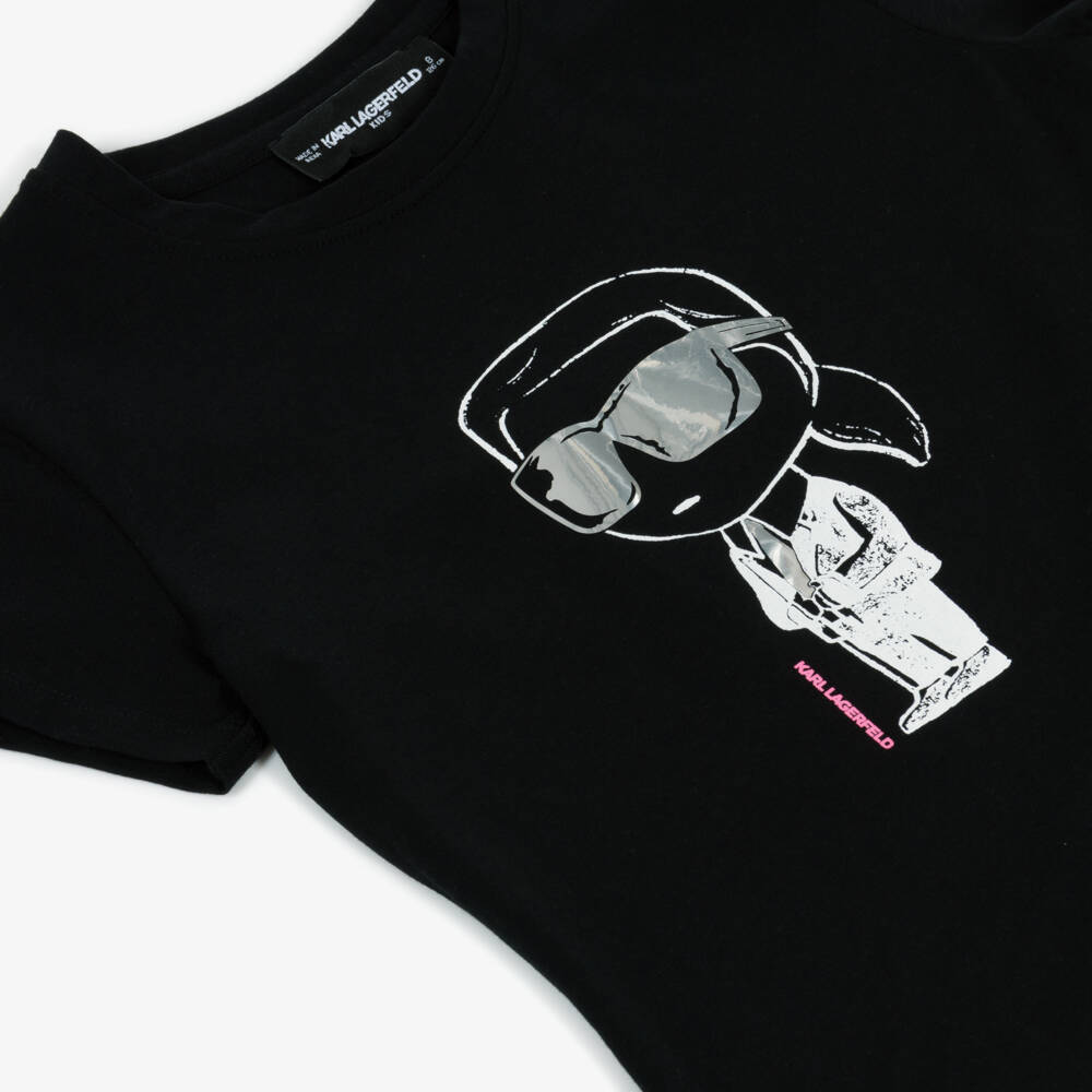 KARL LAGERFELD KIDS-Girls Black Jersey New Ikons T-Shirt | Childrensalon