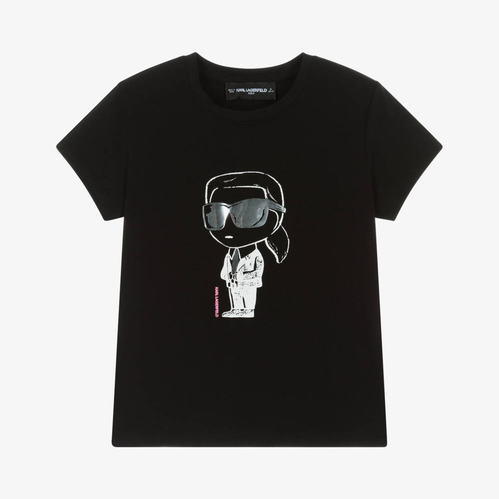 KARL LAGERFELD KIDS-Girls Black Jersey New Ikons T-Shirt | Childrensalon