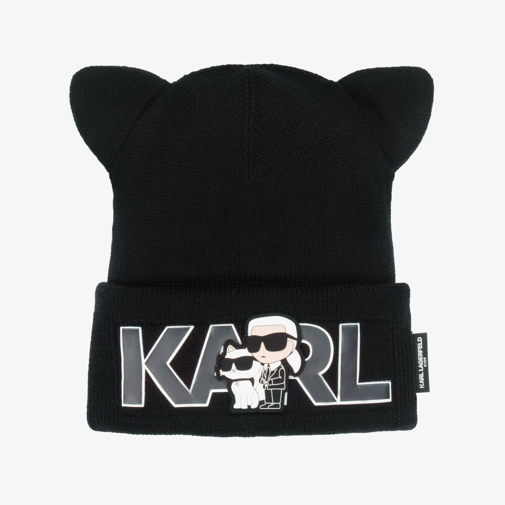 KARL LAGERFELD KIDS-Шапка бини KARL черная вязаная для девочек | Childrensalon