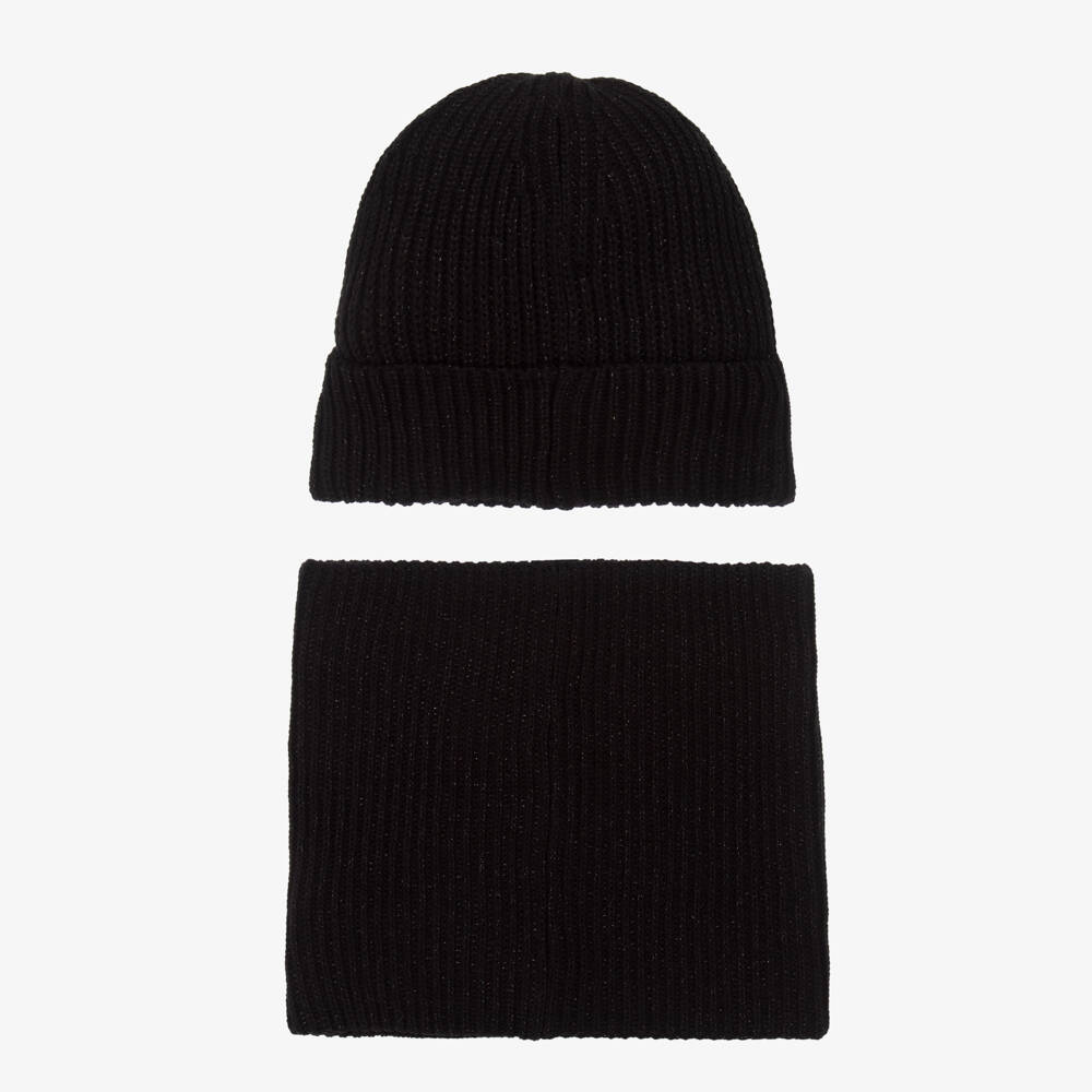 KARL LAGERFELD KIDS-Girls Black Knitted Choupette Hat & Snood Set | Childrensalon