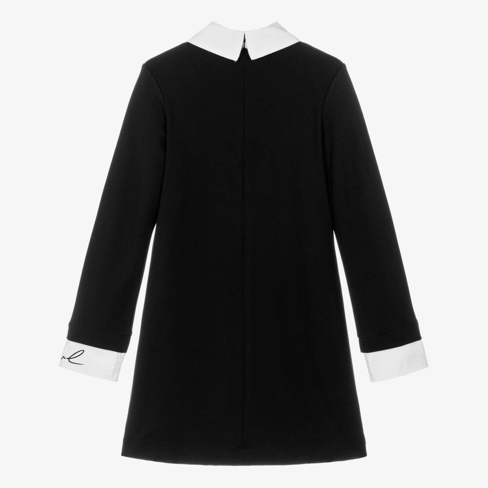 KARL LAGERFELD KIDS-Girls Black Milano Jersey Dress with Poplin Collar | Childrensalon