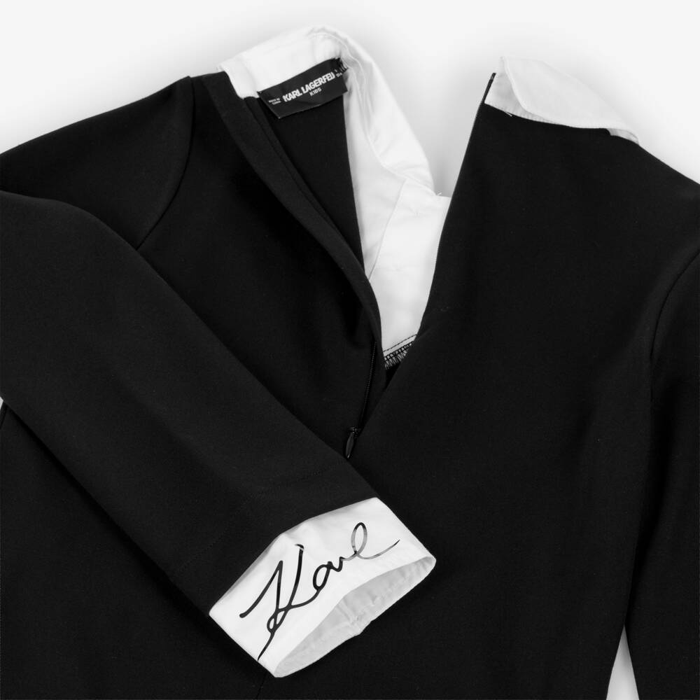 KARL LAGERFELD KIDS-Girls Black Milano Jersey Dress with Poplin Collar | Childrensalon