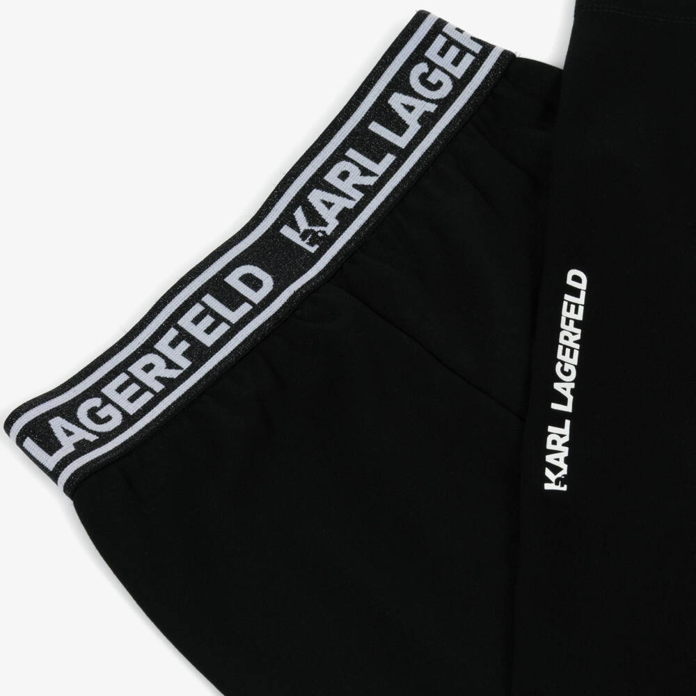 KARL LAGERFELD KIDS-Girls Black Milano Jersey Leggings with Logo Waistband | Childrensalon