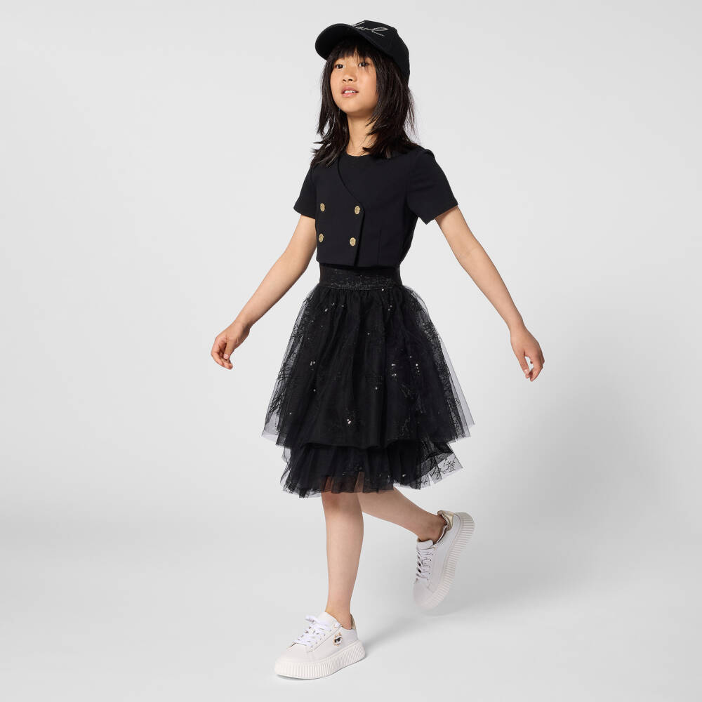 KARL LAGERFELD KIDS-Girls Black Milano Jersey & Sequinned Tulle Dress | Childrensalon