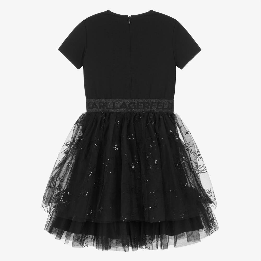 KARL LAGERFELD KIDS-Girls Black Milano Jersey & Sequinned Tulle Dress | Childrensalon