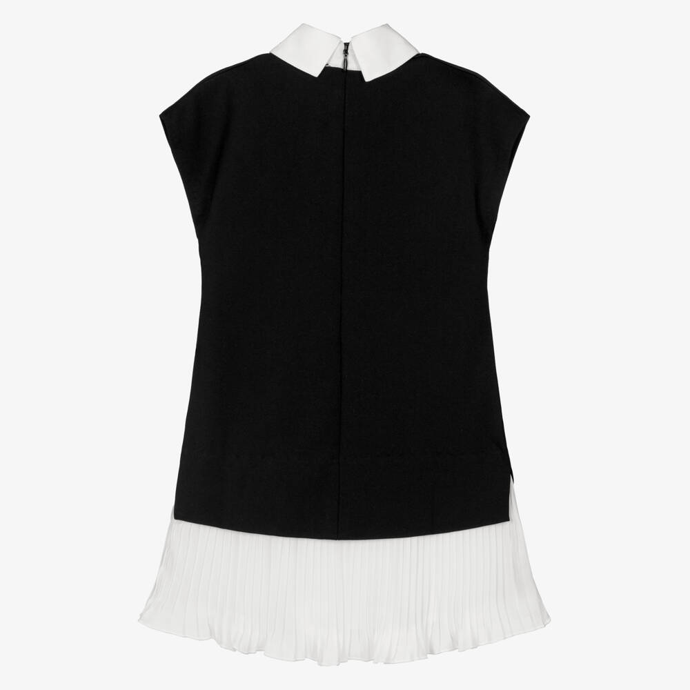KARL LAGERFELD KIDS-Платье черное из миланского трикотажа и белого крепа плиссе для девочек | Childrensalon