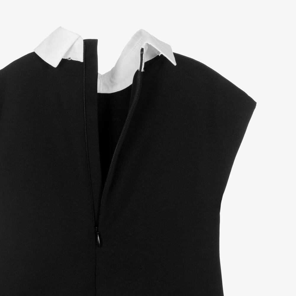 KARL LAGERFELD KIDS-Платье черное из миланского трикотажа и белого крепа плиссе для девочек | Childrensalon