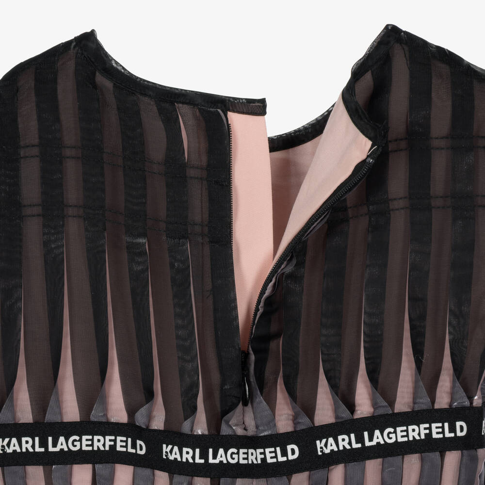 KARL LAGERFELD KIDS-Girls Black & Pink Pleated Organza Dress | Childrensalon