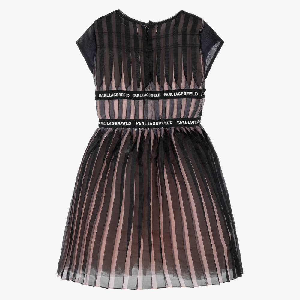 KARL LAGERFELD KIDS-Girls Black & Pink Pleated Organza Dress | Childrensalon