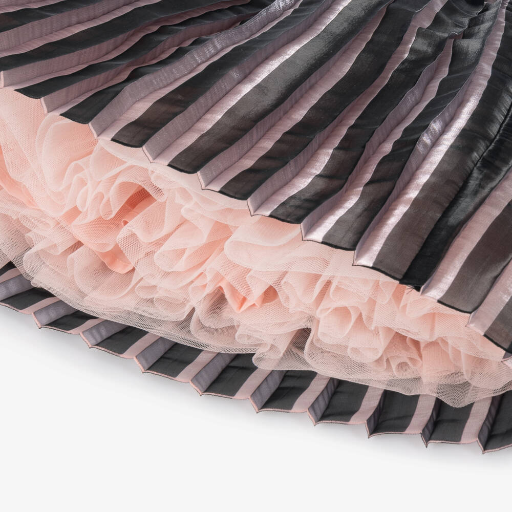 KARL LAGERFELD KIDS-Girls Black & Pink Pleated Organza Dress | Childrensalon
