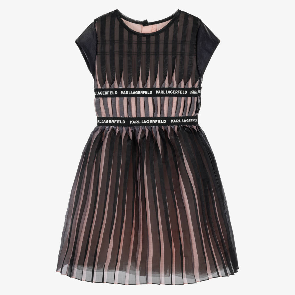 KARL LAGERFELD KIDS-Girls Black & Pink Pleated Organza Dress | Childrensalon