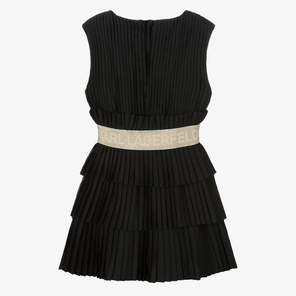 KARL LAGERFELD KIDS-فستان ساتان بكسرات لون أسود للبنات | Childrensalon