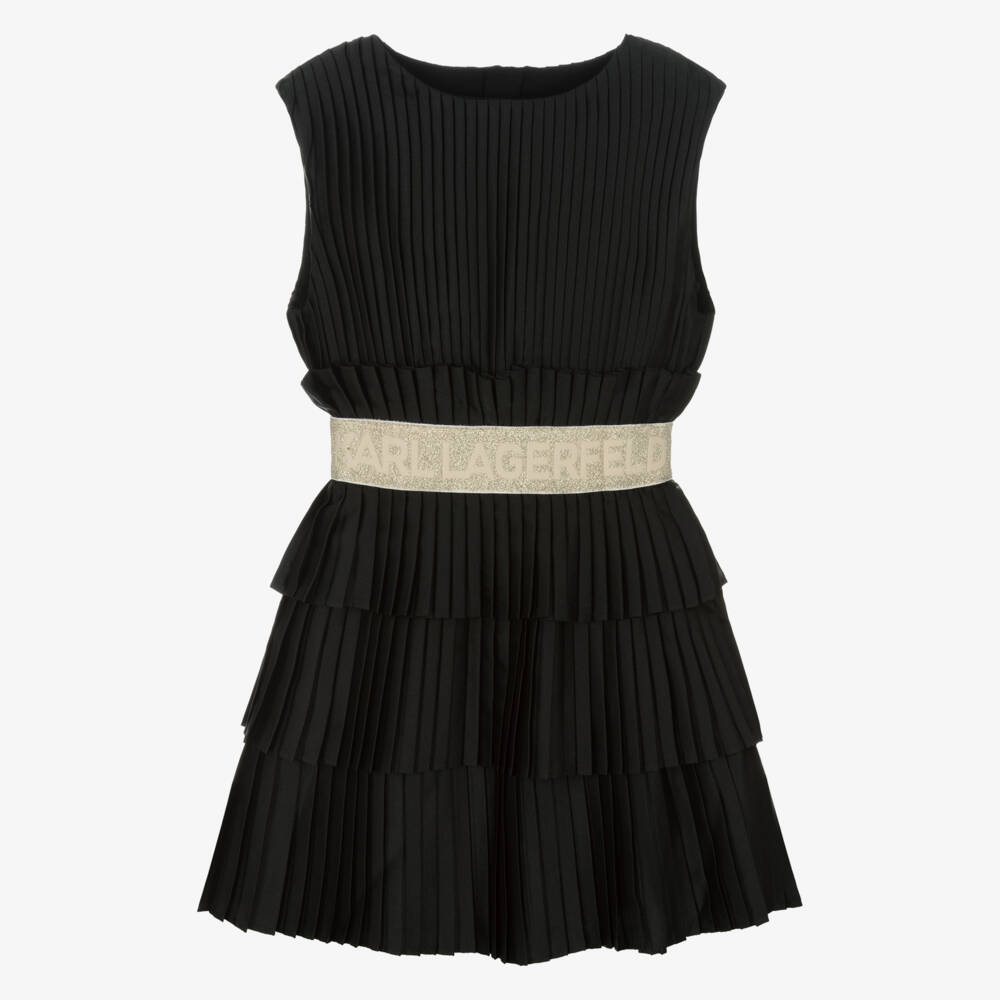 KARL LAGERFELD KIDS-Girls Black Pleated Satin Dress  | Childrensalon