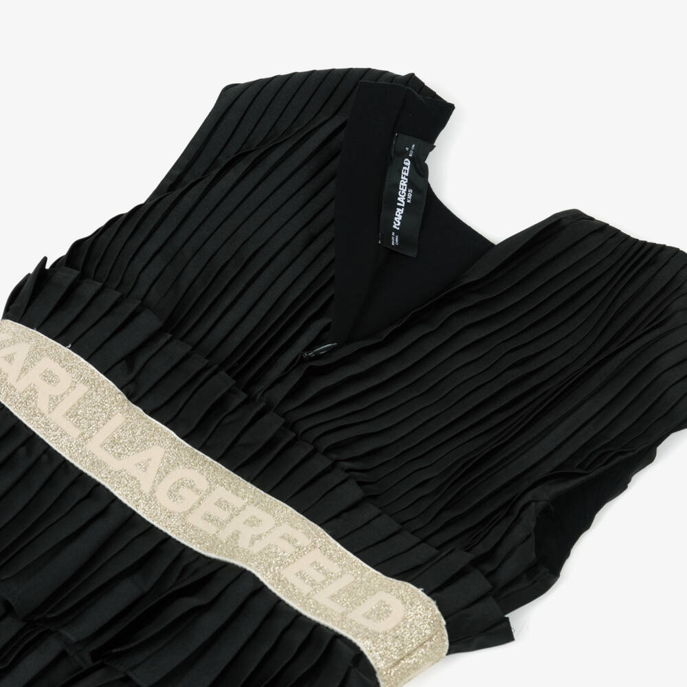 KARL LAGERFELD KIDS-فستان ساتان بكسرات لون أسود للبنات | Childrensalon