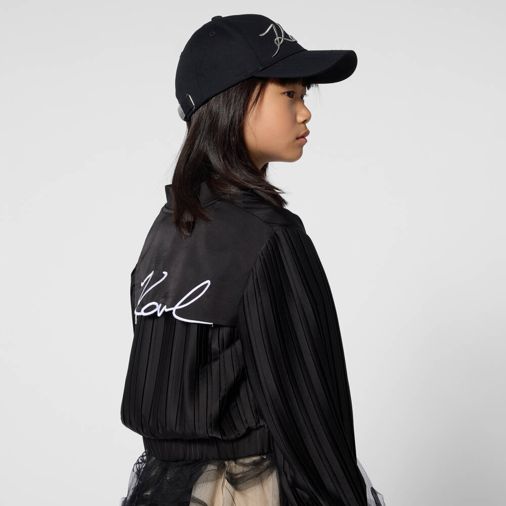 KARL LAGERFELD KIDS-جاكيت ساتان بكسرات لون أسود للبنات | Childrensalon