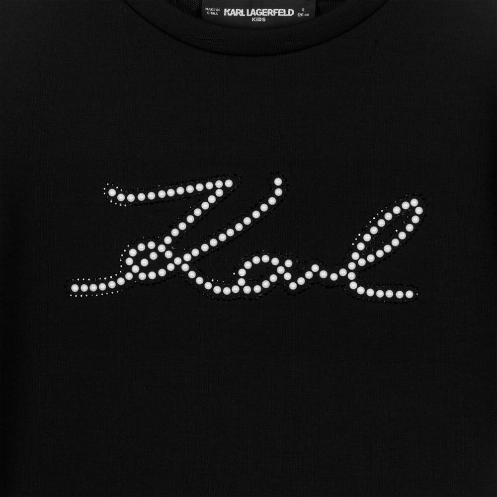 KARL LAGERFELD KIDS-Girls Black Sweatshirt with Signature Logo Design | Childrensalon