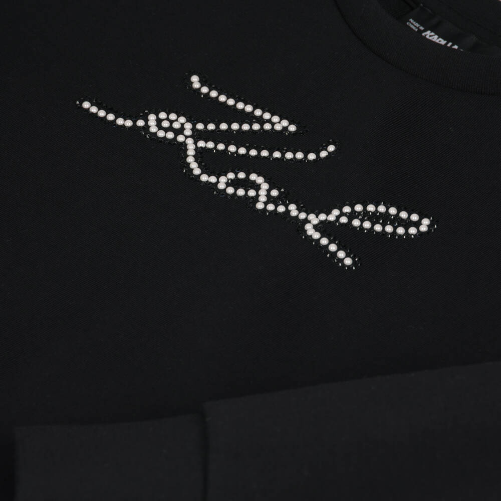 KARL LAGERFELD KIDS-Girls Black Sweatshirt with Signature Logo Design | Childrensalon