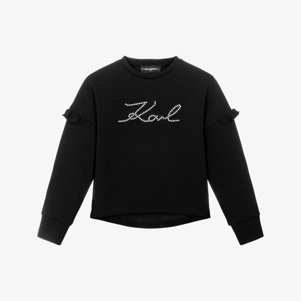 KARL LAGERFELD KIDS-Girls Black Sweatshirt with Signature Logo Design | Childrensalon