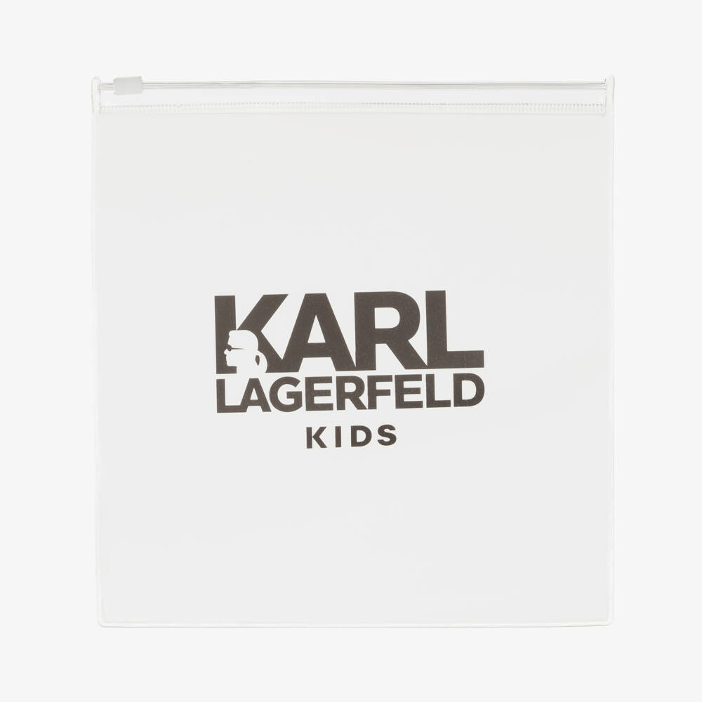 KARL LAGERFELD KIDS-Купальник черный с белым логотипом и контрастной отделкой для девочек | Childrensalon