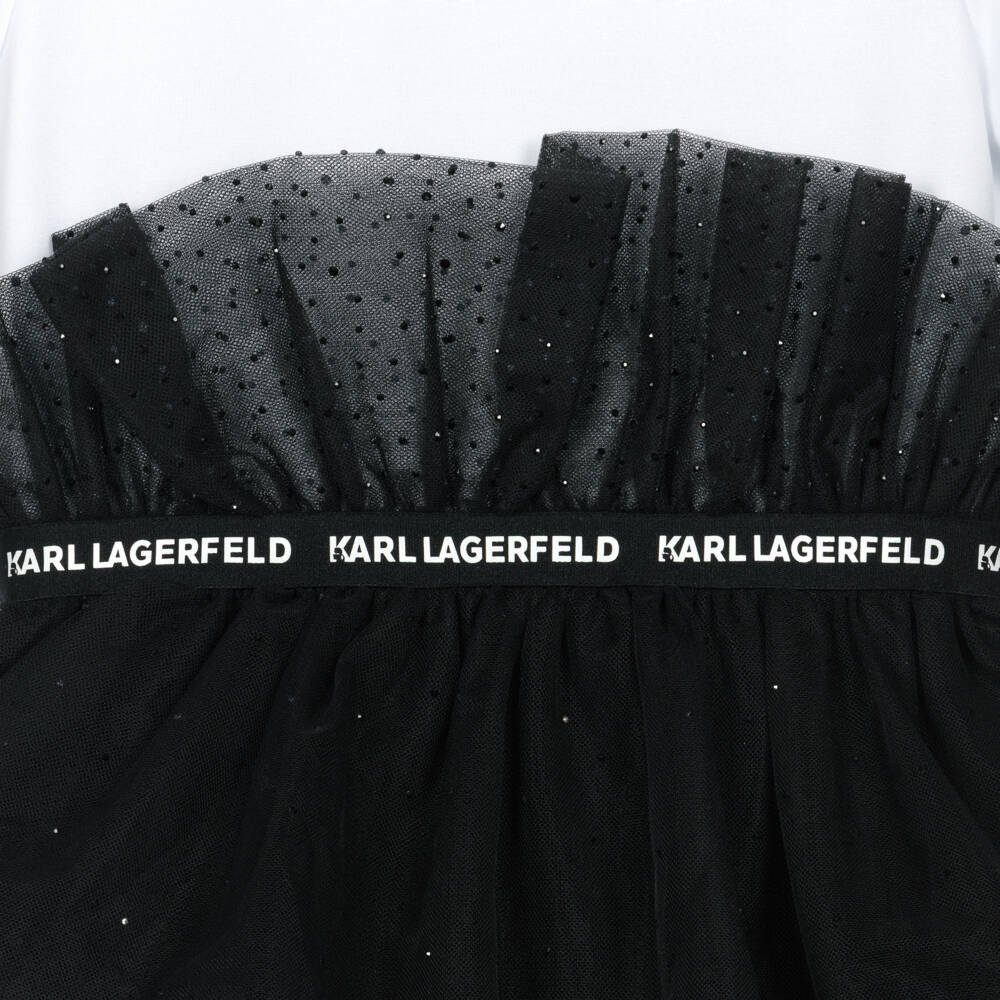 KARL LAGERFELD KIDS-Girls Black & White Asymmetric Tulle Dress | Childrensalon