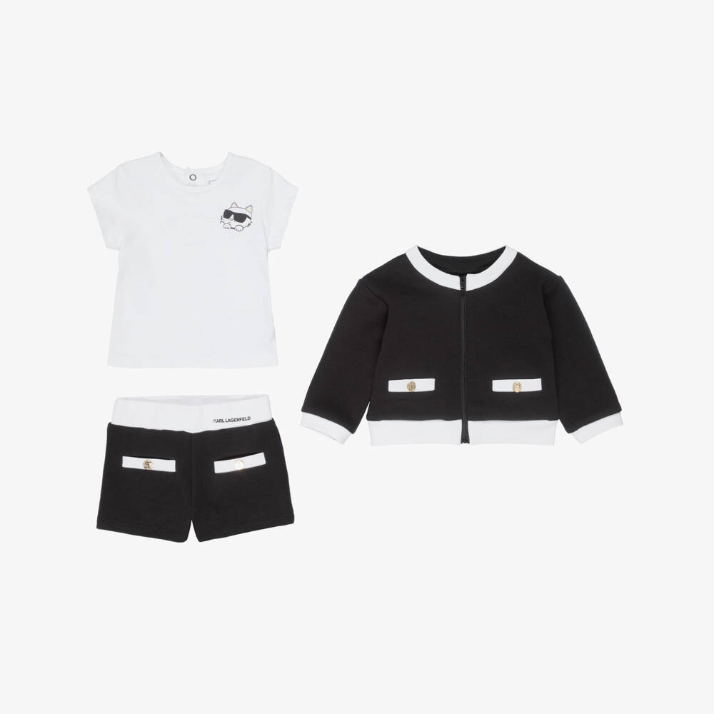 KARL LAGERFELD KIDS-Girls Black & White Choupette Shorts Set | Childrensalon