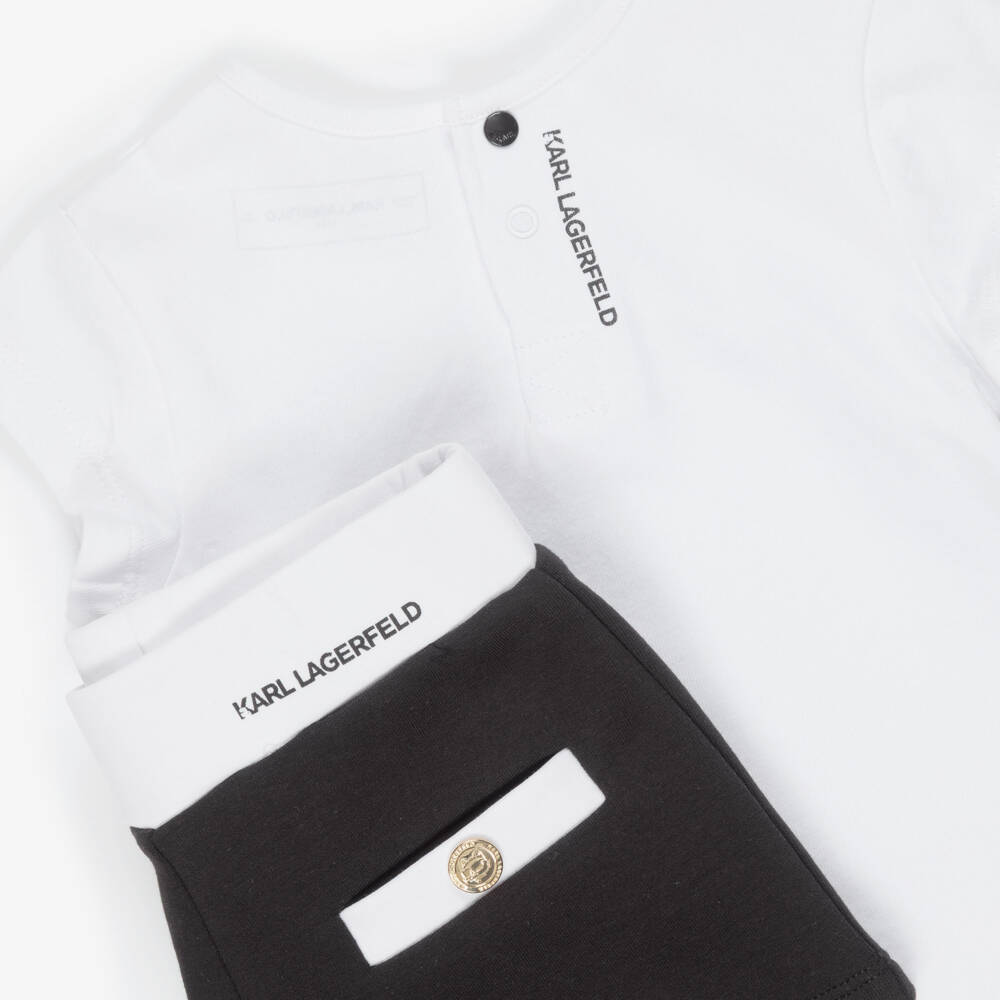 KARL LAGERFELD KIDS-Girls Black & White Choupette Shorts Set | Childrensalon
