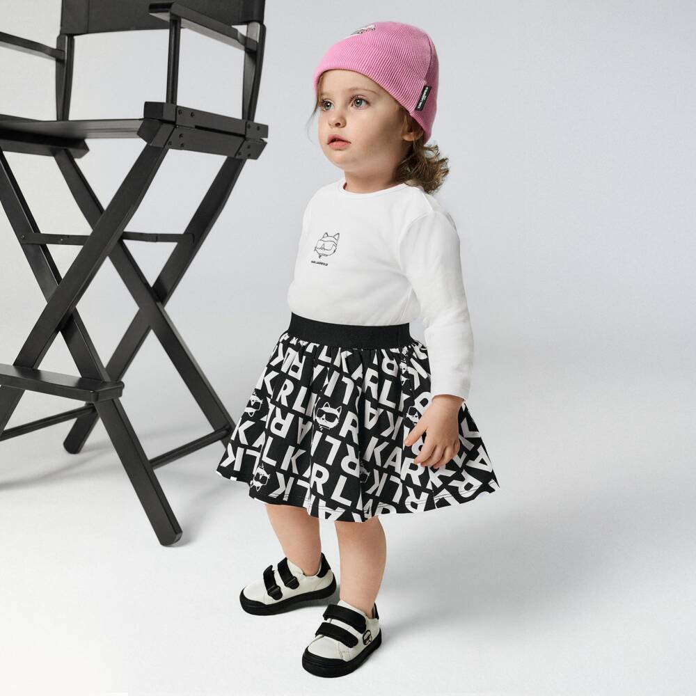 KARL LAGERFELD KIDS-Girls Black & White Cotton Dress with Logo Print | Childrensalon