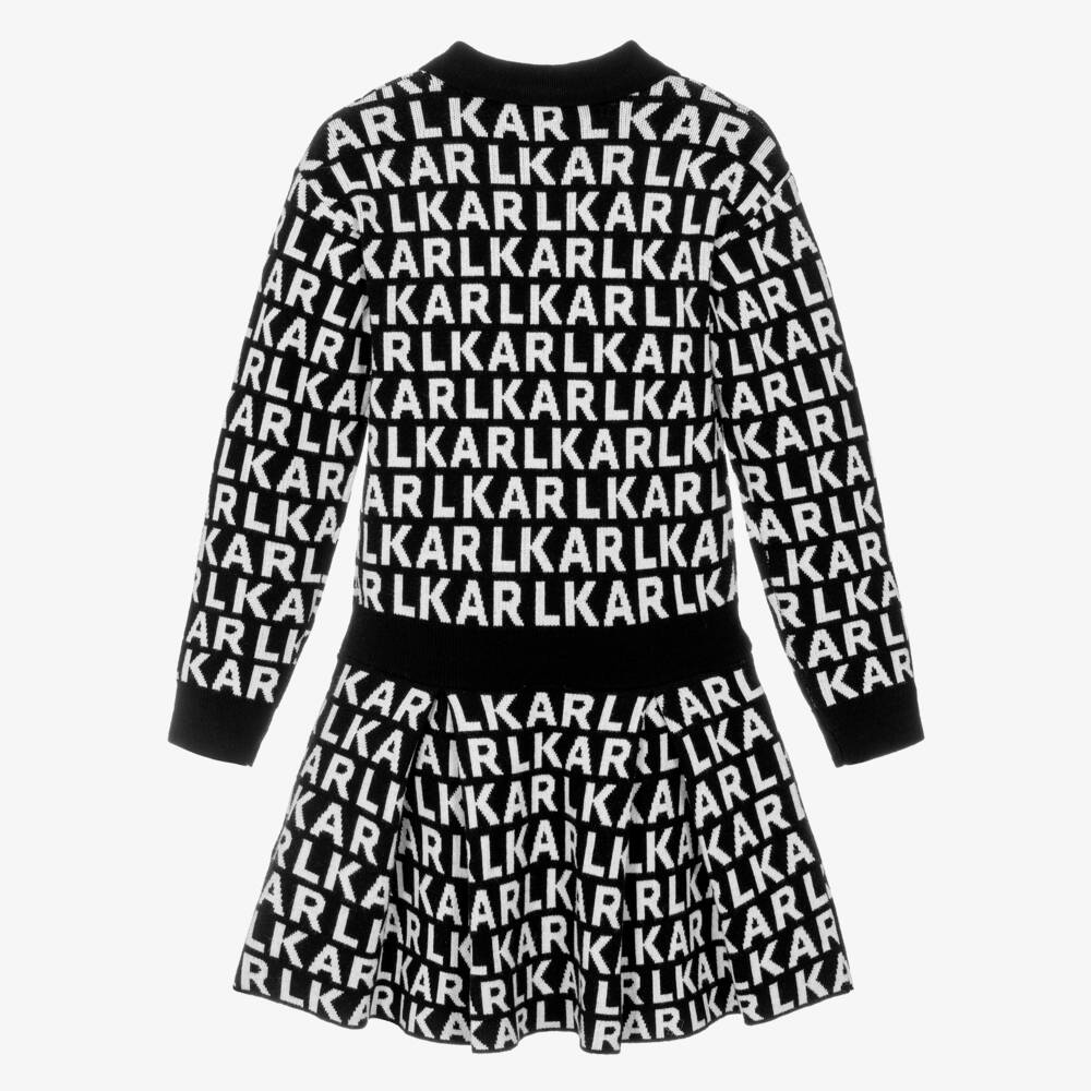 KARL LAGERFELD KIDS-Girls Black & White Knitted Dress with Logo Design | Childrensalon
