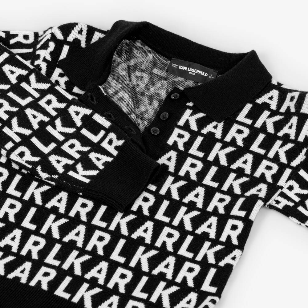 KARL LAGERFELD KIDS-Girls Black & White Knitted Dress with Logo Design | Childrensalon
