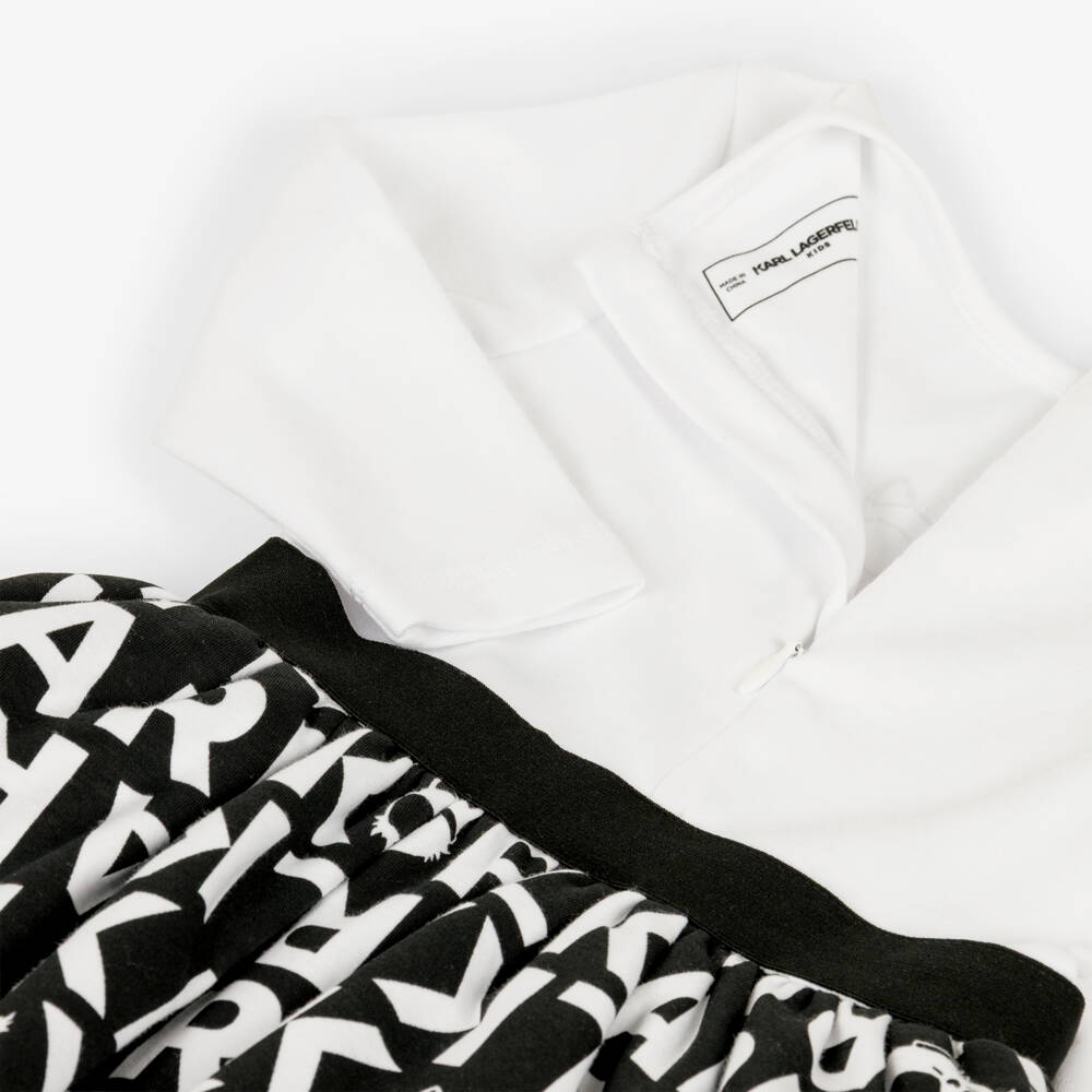 KARL LAGERFELD KIDS-Girls Black & White Logo Print Dress | Childrensalon