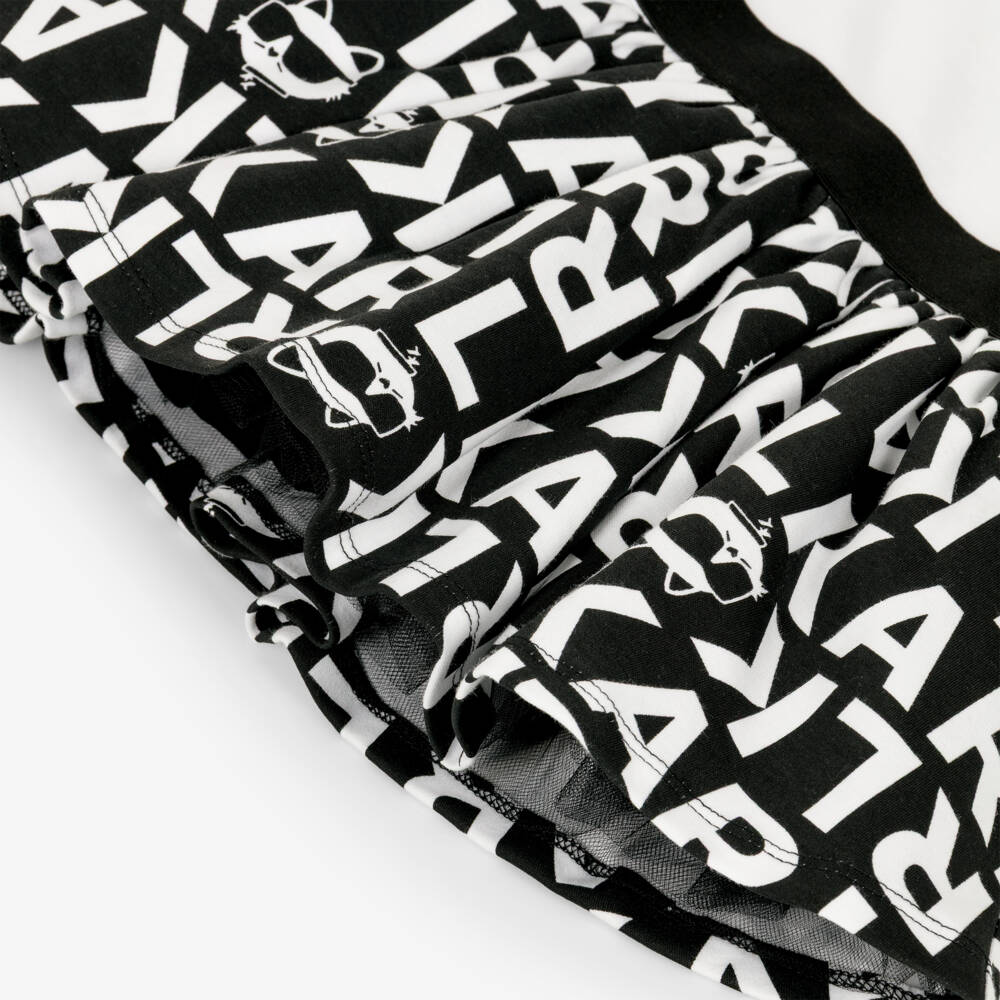 KARL LAGERFELD KIDS-Girls Black & White Logo Print Dress | Childrensalon