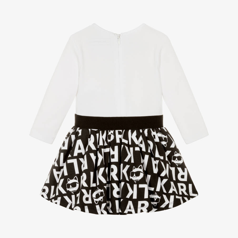 KARL LAGERFELD KIDS-Girls Black & White Logo Print Dress | Childrensalon