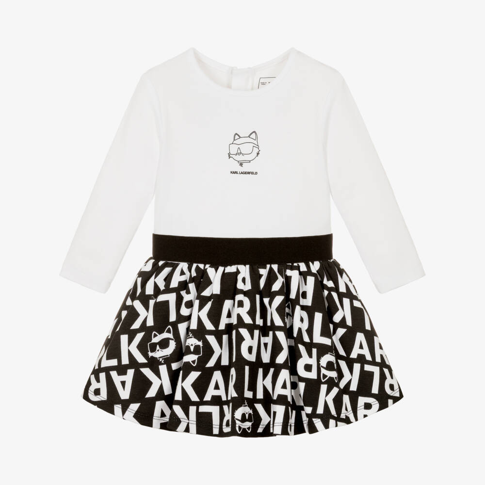 KARL LAGERFELD KIDS-Girls Black & White Logo Print Dress | Childrensalon