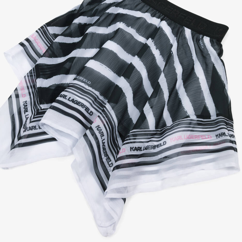 KARL LAGERFELD KIDS-Girls Black & White Striped Asymmetrical Chiffon Skirt | Childrensalon