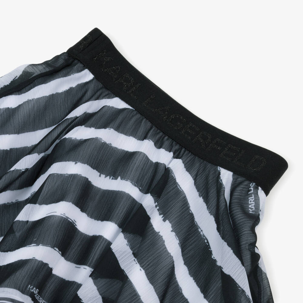 KARL LAGERFELD KIDS-Girls Black & White Striped Asymmetrical Chiffon Skirt | Childrensalon