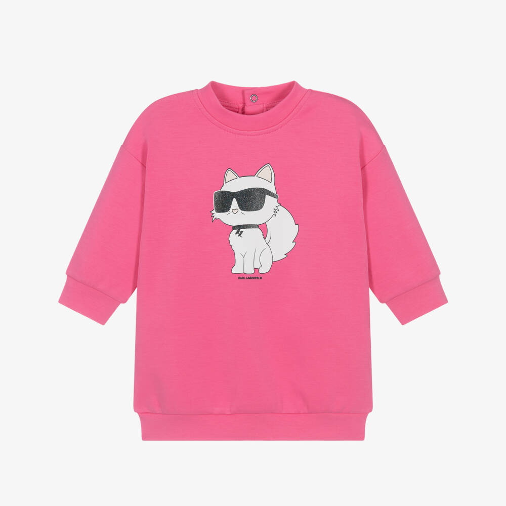 KARL LAGERFELD KIDS-Платье-свитшот розовое хлопковое с Шупетт для девочек | Childrensalon