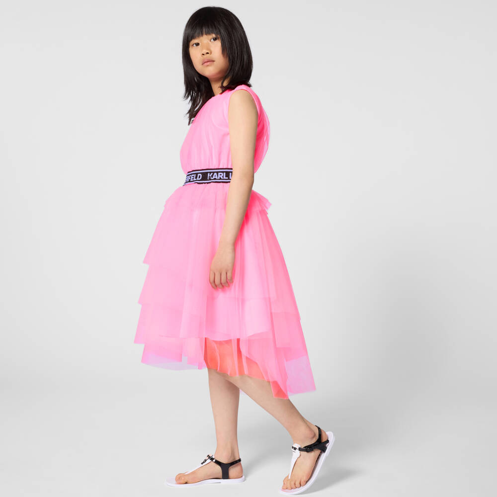 KARL LAGERFELD KIDS-Girls Bright Pink Layered Tulle Dress | Childrensalon
