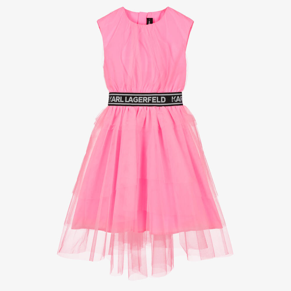 KARL LAGERFELD KIDS-Girls Bright Pink Layered Tulle Dress | Childrensalon