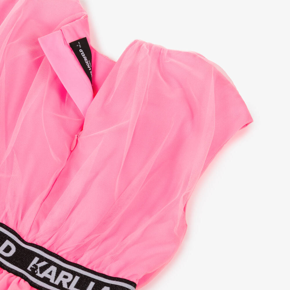 KARL LAGERFELD KIDS-Girls Bright Pink Layered Tulle Dress | Childrensalon