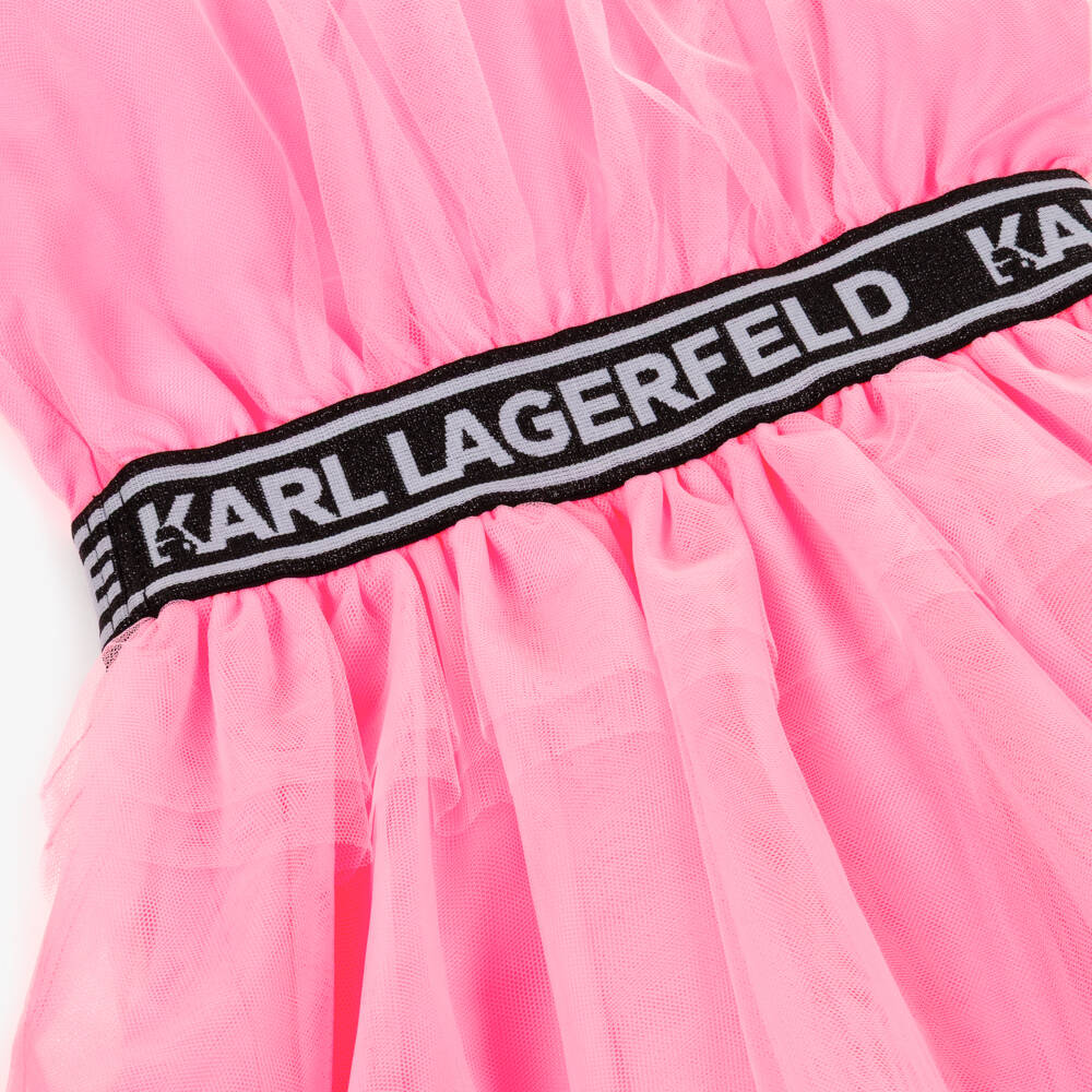 KARL LAGERFELD KIDS-Girls Bright Pink Layered Tulle Dress | Childrensalon