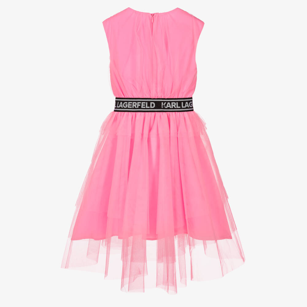 KARL LAGERFELD KIDS-Girls Bright Pink Layered Tulle Dress | Childrensalon