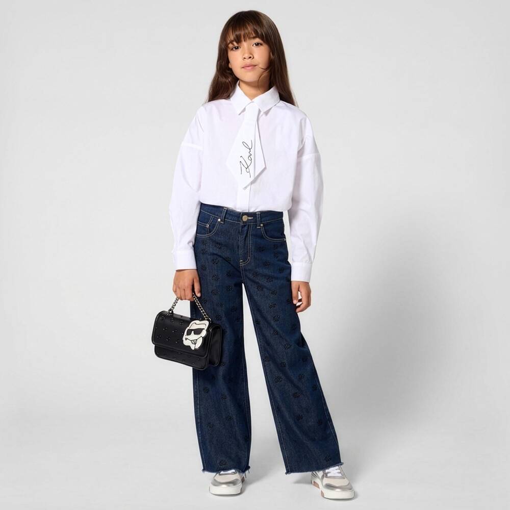 KARL LAGERFELD KIDS-Girls Dark Blue Denim Jeans with KL Rhinestones | Childrensalon