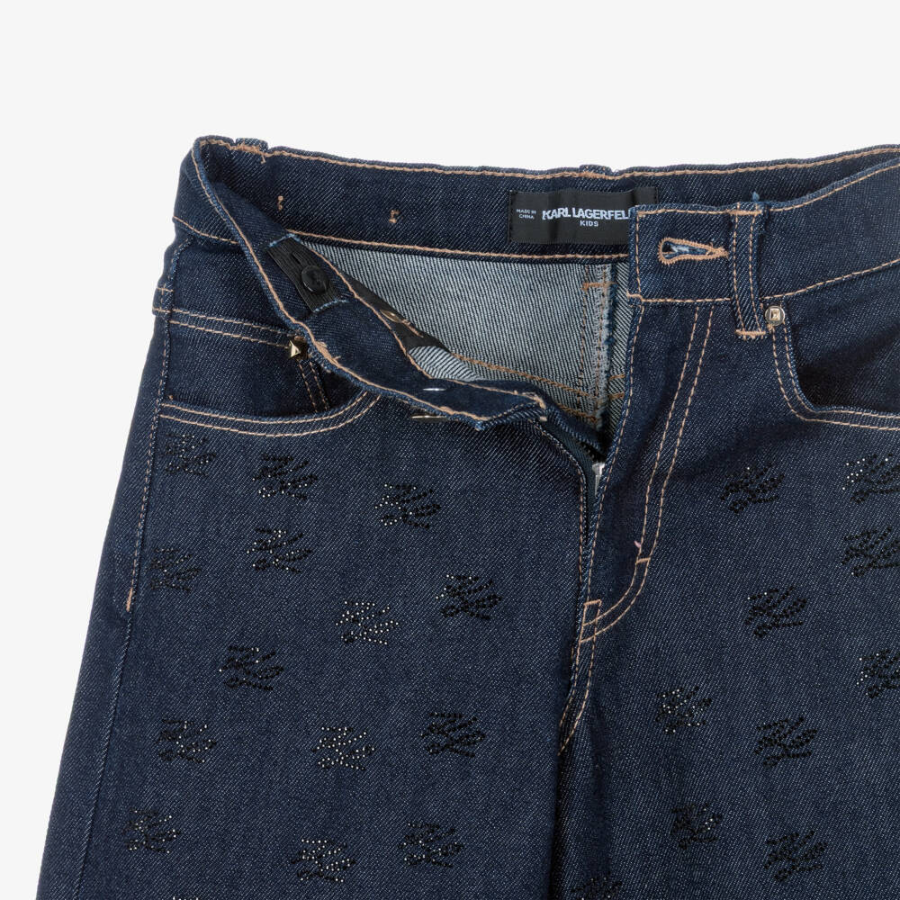 KARL LAGERFELD KIDS-Girls Dark Blue Denim Jeans with KL Rhinestones | Childrensalon