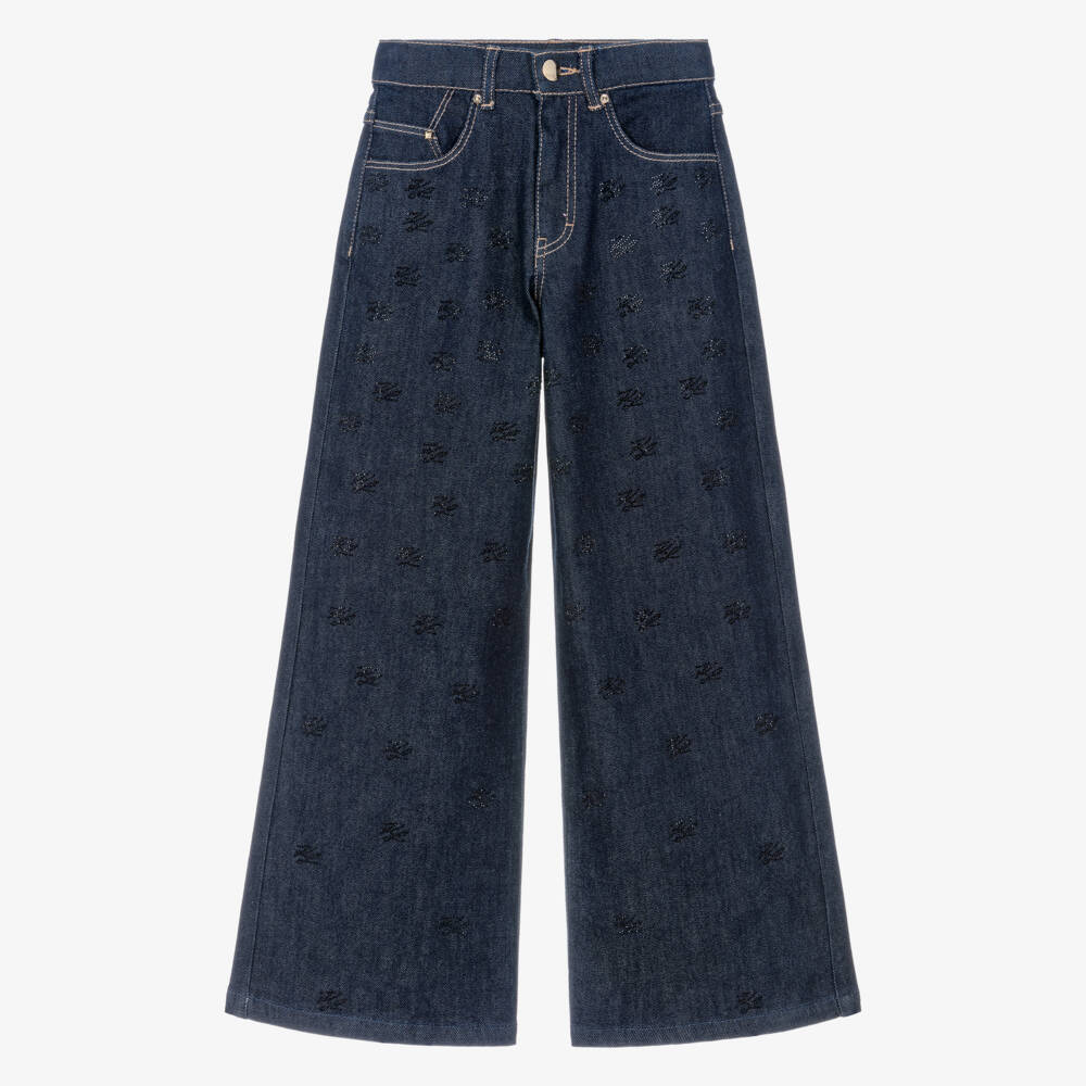 KARL LAGERFELD KIDS-Girls Dark Blue Denim Jeans with KL Rhinestones | Childrensalon