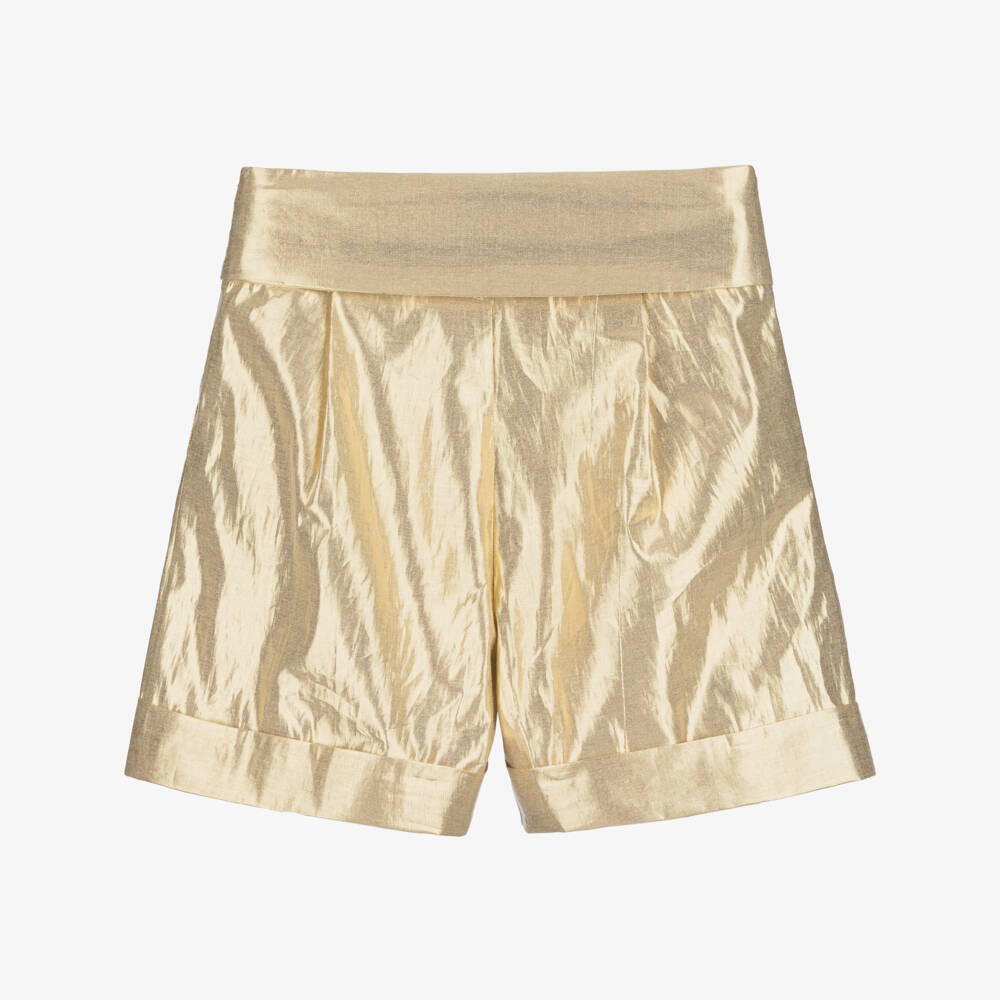 KARL LAGERFELD KIDS-Girls Gold Lamé Shorts | Childrensalon