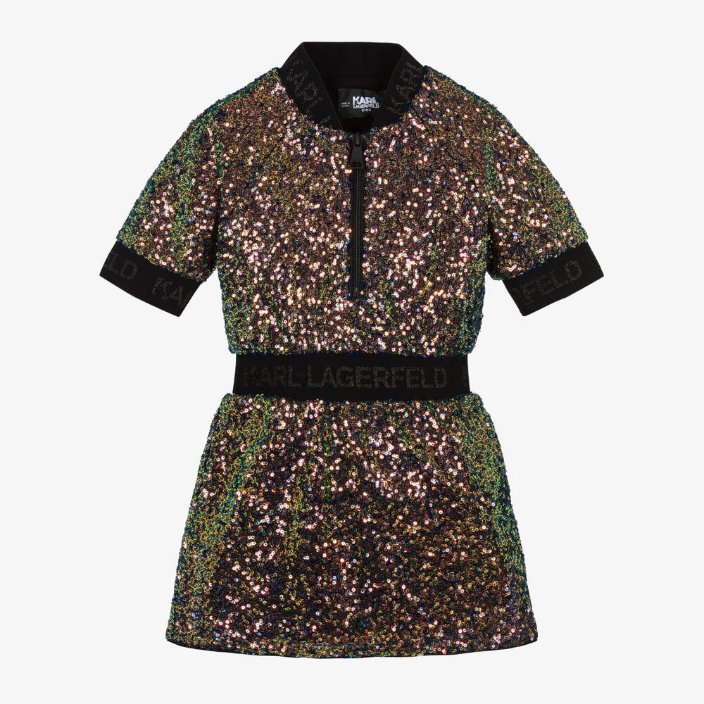 KARL LAGERFELD KIDS - Girls Green Sequin & Jacquard Dress | Childrensalon KARL LAGERFELD KIDS - Girls Green Sequin & Jacquard Dress | Childrensalon