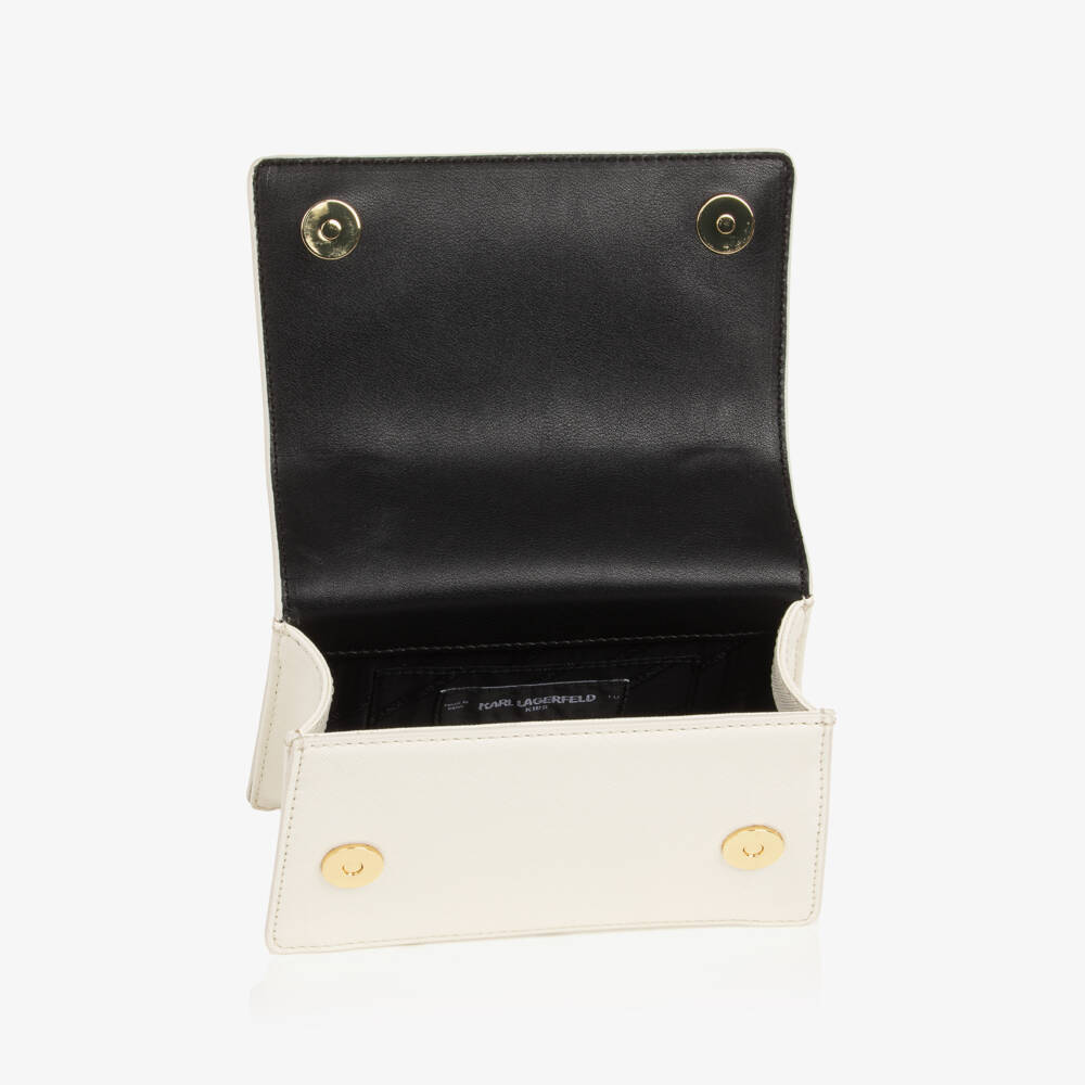 KARL LAGERFELD KIDS-Girls Ivory Bag with Rhinestone Signature Logo (17cm) | Childrensalon