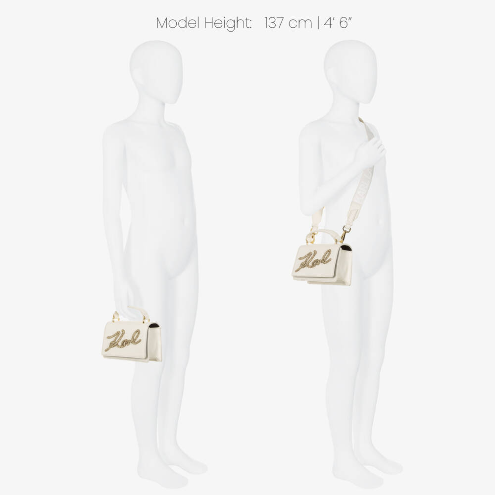 KARL LAGERFELD KIDS-Girls Ivory Bag with Rhinestone Signature Logo (17cm) | Childrensalon